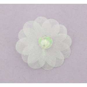 1 Organza Flower with Sequin and Bead Center in White 
