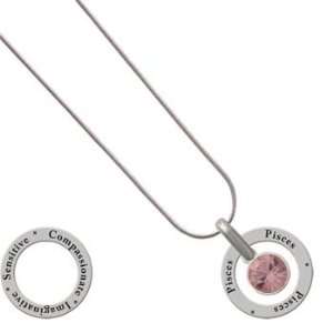    Affirmation Ring Necklace with a Light Rose Swarovski Crystal Drop