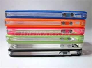 Blue Clear Transparent Bumper Case Cover Metal Buttons For iPhone 4 4G 