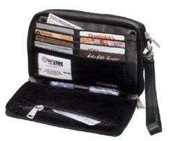 Winn Black Leather Travel Clutch Wallet Mens Purse Man Bag Black NWT 
