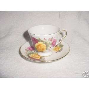  Queen Anne Bone China Cup & Saucer with Pink & Yellow 
