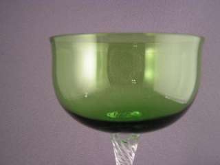 VINTAGE GREEN ART GLASS TWIST STEM WINE GOBLET  