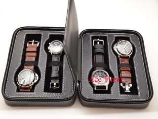 Watch Black Genuine Leather Zippered Traveling & Storage Case Fits 