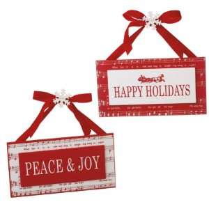 Pack of 4 Red and White Happy Holidays and Peace and Joy Winter 