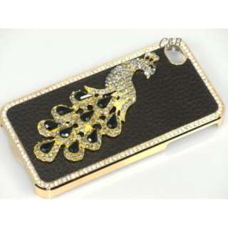 Plating Peacock Crystal Hard Leather cover Case for Apple iPhone 4 4G 