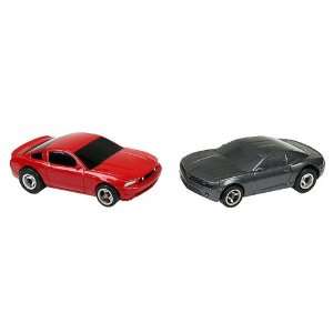  Lifelike   Ford vs Chevy Mustang (red) & Camaro (black) HO 