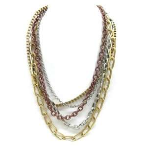 Tri Tone Multi Chain Necklace