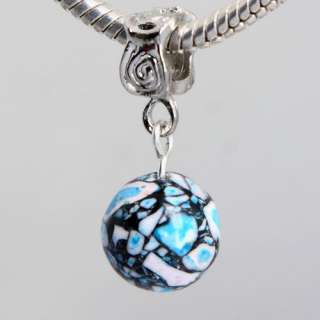 5pcs Round Blue Howlite Turquoise Bead Gemstone Pendant for Necklace 