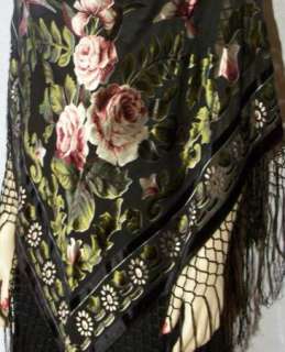 Piano Shawl Wrap Scarf Silk Burnout Velvet Floral Black  