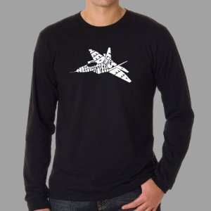  Mens Black Fighter Jet Word Art Long Sleeve Shirt Medium 