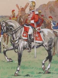 AQUARELLE LEROUX CAVALERIE Cheval Carabinier Napoleon 3  