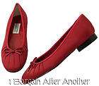 New Silhouettes Woman Ruby Red Satin Pleated Ballet Flats Shoes Size 