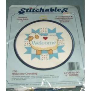  Welcome Greeting Stamped Cross Stitch Kit   Lamb Office 