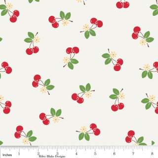   Blake Fabric Sew Cherry Line Sew Cherries White   per 1/2 yd  