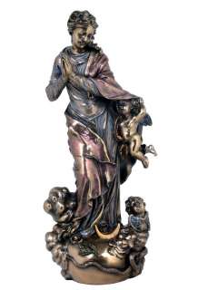 VIRGIN MARY & CHERUBS STATUE Sculpture Bronze 11 3/4  