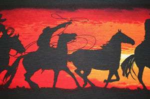 SUNSET HORSE FABRIC ROPING & HERDING COWBOYS on HORSES  