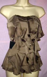 Olive/Taupe Ruffle Front Strapless Top S or L Free Ship  