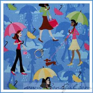   Michael Miller VTG Euro Fashion Girl Dog Umbrella Rain Cloud OOP FQ
