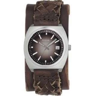 NEW Fossil Mens Brown Leather Braid Cuff Watch Steel Case Brown Dial 