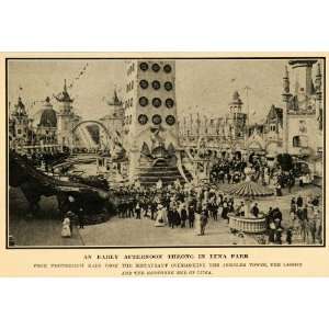  1908 Print Luna Amusement Park Coney Island Crowd Rides 