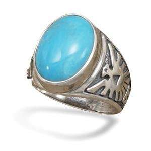  Turquoise Thunderbird Design Sterling Silver Ring, 10 