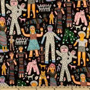   Folkart People Black Fabric By The Yard Arts, Crafts & Sewing