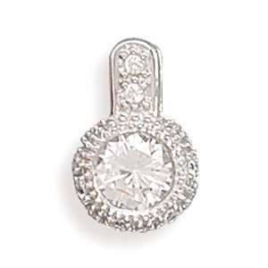 Rhodium Plated 6mm Round CZ/Pave Edge Slide .925 Sterling Silver 