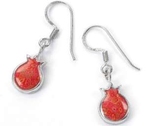 New Pomegranate Silver Red Earrings Judaica Jewelry  