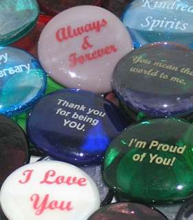Colored Glass Imprinted Love Stones   Sayings A thru H  