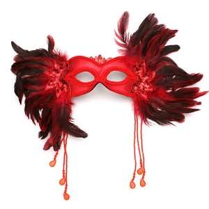  Red Mardi Gras Feather Mask 