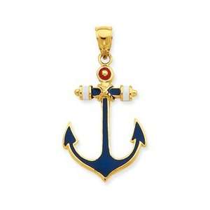  14K 2 D Red, White, and Blue Enameled Anchor Pendant 