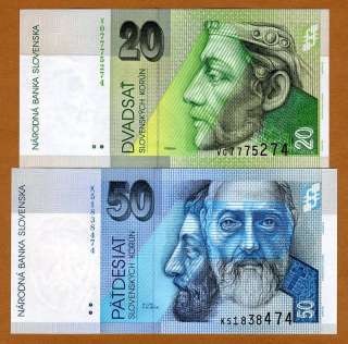 These are the last 20 and 50 Korun banknote issued in Slovakia.