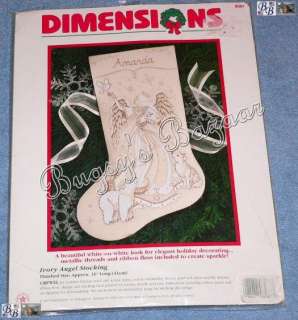 Dimensions IVORY ANGEL Stocking w Animals Crewel Christmas Kit   Polar 