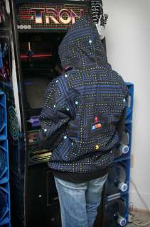 Pac Man Allover Maze Zip Up Hoodie Hooded Sweatshirt medium / large 