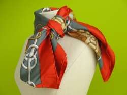 CUT  HERMES Silk Scarf Cliquetis by Abadie CARRE RED  