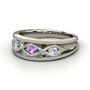 Triple Twist Ring, 18K White Gold Ring with Amethyst & White Sapphire