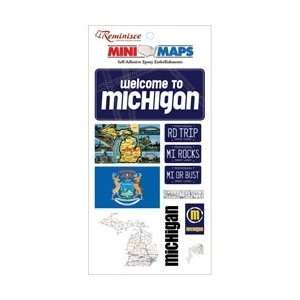  Mini Maps Self Adhesive Epoxy Embellishments 4.5X8 Sheet Michigan 