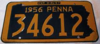 Vintage 1956 Pennsylvania PA Penna License Plate Tag #34612   GREAT 