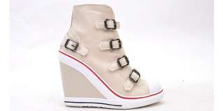 Womens Buckle Sneakers Zip Wedge Heel Shoes US5~8 / Fashion High Top 
