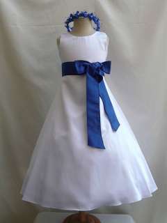 WHITE ROYAL BLUE FLOWER GIRL WEDDING PAGEANT DRESSES  