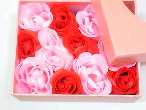 12 Flowers,Wedding Favor Rose Petal Soaps + Box,Rd/Pk  