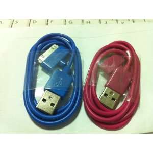  Pink & Blue USB Cable 6FT + Wall for Apple iPod iPhone 2 