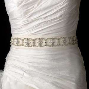   , Rhinestones & Bugle Beads Dress Sash Bridal Belt White or Ivory New