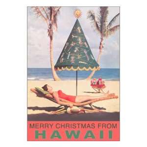  Merry Christmas from Hawaii, Conical Umbrella on Beach 