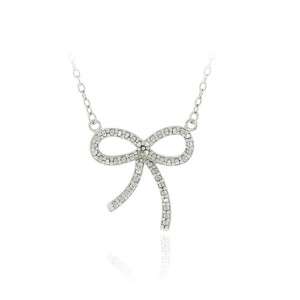 925 Silver Diamond Accent Bow Tie Pendant Necklace  
