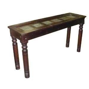  Teakwood Console Table with Tile Inlay