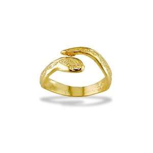  14k Yellow Gold Solid Bypass Detailed Snake Toe Ring 
