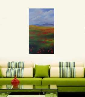 Original LANDSCAPE Painting by CES  Poppy Field FLOWERS Tuscan Large 