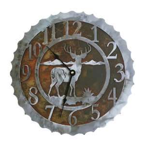  Deer Rust Patina and Burnished Steel Wall Clock (18 inch 