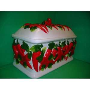  CHILI PEPPER 3 D Large Ceramic BREAD BOX Chilis Peppers 